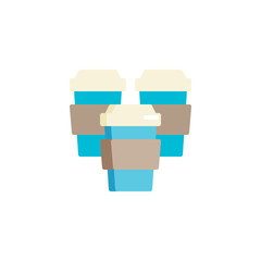 Takeaway coffee cups flat icon, vector sign, colorful pictogram isolated on white. Take-out coffee symbol, logo illustration. Flat style design