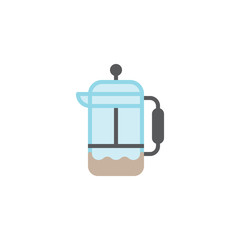 Coffee French press flat icon, vector sign, colorful pictogram isolated on white. Tea pot symbol, logo illustration. Flat style design
