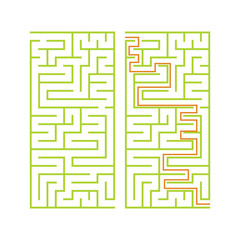 Black rectangular labyrinth with an input and an exit. An interesting and useful game for children. Simple flat vector illustration isolated on white background. With the answer.