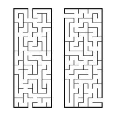 Black abstract rectangular maze. A set of two puzzles. An interesting and useful game for children. Simple flat vector illustration isolated on white background.