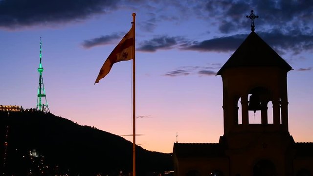 A very nice sunset in Tbilisi.Colorful sky, in the yard of Sameba church, you can see this view.