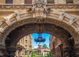 Fototapeta na wymiar Rome (Italy) - The esoteric quarter of Rome, called 'Quartiere Coppedè', designed by architect Gino Coppedè consisting of eighteen palaces and twenty-seven buildings rich in symbologies