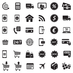 E-Commerce Icons. Black Flat Design. Vector Illustration.