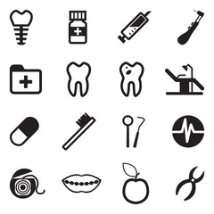 Dentist Icons. Black Flat Design. Vector Illustration. 