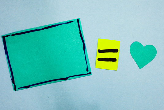 Business Empty template for Layout for invitation greeting card promotion poster voucher. Turquoise paper notes reminders equal sign important messages to remember