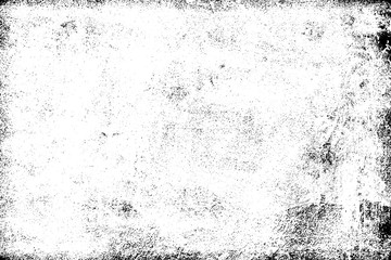 Grunge background black and white. Texture of chips, cracks, scratches, scuffs, dust, dirt. Dark monochrome surface. Old vintage vector pattern - obrazy, fototapety, plakaty