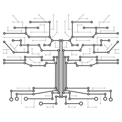 Technological tree in the form of a printed circuit board. Black and white wood in the form of connections of the technological board. Flat design, vector illustration, vector.