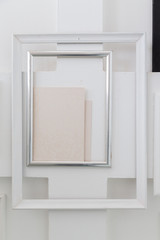 abstract overlay empty vintage retro old rectangle white picture frame on wall.