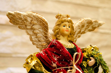 Close up of a small xmas angel statue
