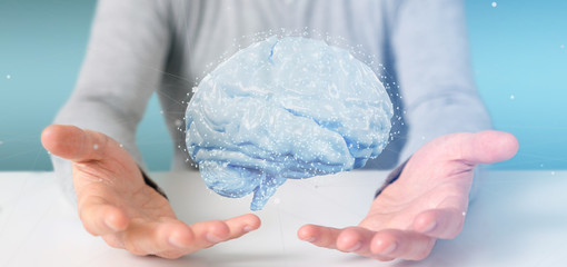 Businessman holding a 3d rendering artificial brain
