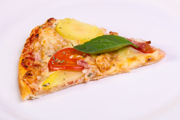 Pizza with ham and potato
