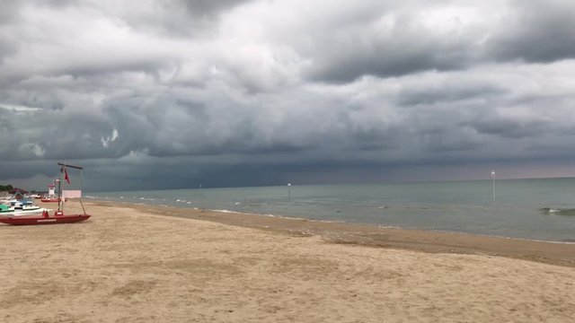 07 09 2018 Pineto, Abruzzo - thunderstorm approaching the sandy beach of Pineto