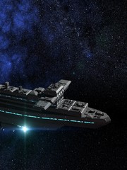 Space Cruiser in Front of a Beautiful Nebula (3D Illustration)