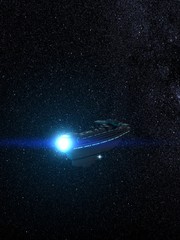 Obraz premium Space Cruiser in Front of a Beautiful Nebula (3D Illustration)