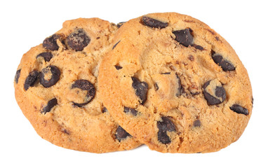 Chocolate chip cookies isolated on white background. Sweet biscuits. Homemade pastry.