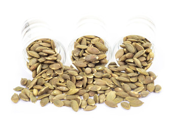 Pumpkin seeds on a white background
