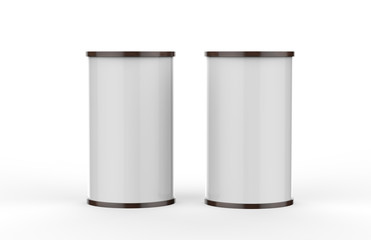 Advertising Display Banner Stand Round Promotion Table, Mock Up Template On Isolated White Background, 3D Illustration