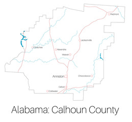Detailed map of Calhoun county in Alabama, USA