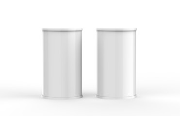 Advertising Display Banner Stand Round Promotion Table, Mock Up Template On Isolated White Background, 3D Illustration