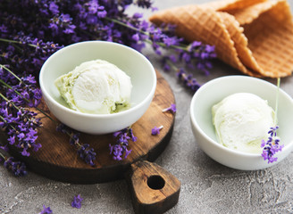 Ice cream and lavender flowers
