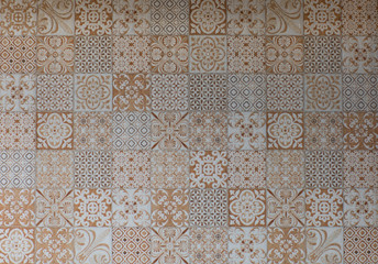 Tiled geometric mosaic interior wall