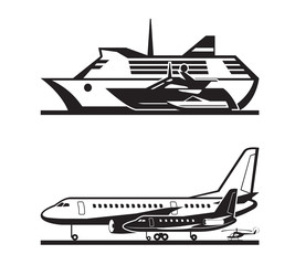 Passenger transport by sea and by air - vector illustration