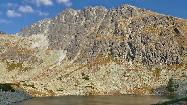 Pan through the Batizovska dolina, including Kotol, Gerlachovsky stit, and Batizovska pleso. (High Tatra, Slovakia)