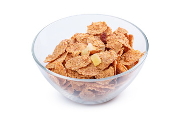 Corn flakes in a bowl isolated on white background