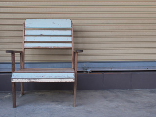 Blue old wooden chair stand alone