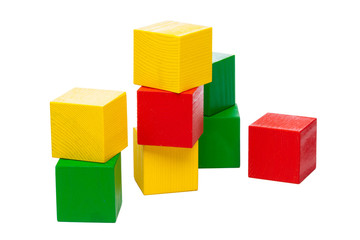 Obraz premium Wooden building blocks isolated on white background