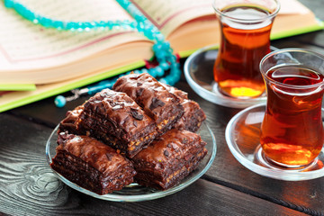 Traditional Baklava on Wooden Table