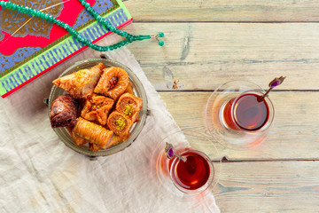 Traditional Baklava on Wooden Table