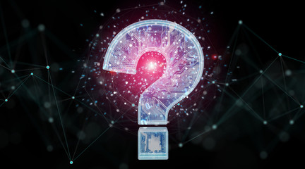 Blue digital question marks background 3D rendering