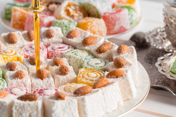 Turkish delight on a wooden table