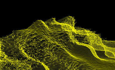 Obraz premium Landscape background. Terrain. Cyberspace grid. 3d technology vector illustration with particle.