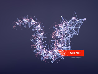 3d connection structure. Futuristic technology style. Low-poly element for design. Vector illustration for science, chemistry or education.