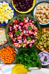 Prepared ingredients for cooking vegetables salad. 
