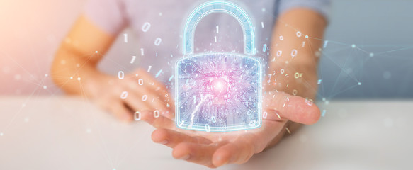 Fototapeta premium Web security protection interface used by businessman 3D rendering