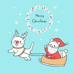 Cartoon cute Christmas Santa Claus and reindeer vector.