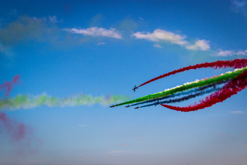 aerobatic performance with a rainbow smoke
