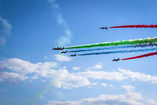 aerobatic performance with a rainbow smoke