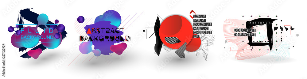 Aufkleber Fluid organic colorful shapes. Abstract Background. Placard templates set with abstract shapes, 80s memphis geometric style flat and line design elements, 4 in 1 set.  Vector Fluid collection 