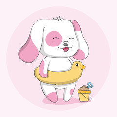 Cute dog with swim animal character cartoon hand drawn.