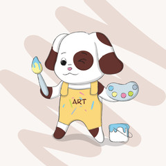 Fototapeta premium Cute dog with painting animal character cartoon hand drawn.