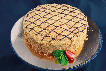 cake on a golden plate