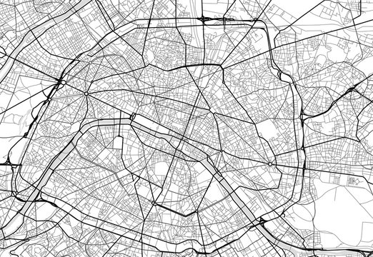 Vector city map of Paris in black and white