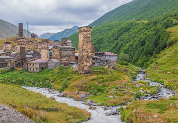 Fototapeta na wymiar The Svaneti region is one of the most impressive exemple of the Georgian stunning beauty. Here the village of Chazhashi, a Unesco World Heritage site