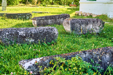 Ancient tombstones in the russian Joseph-Volotsky monastery