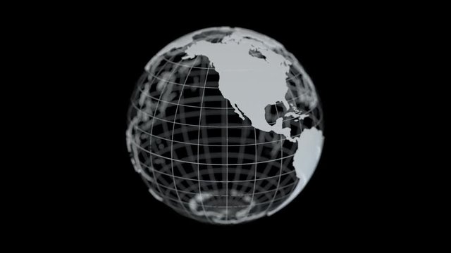 World globe white 3d animation on black background