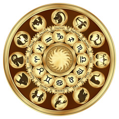 Zodiac signs in the form of a gear mechanism. Isolated object on white background.